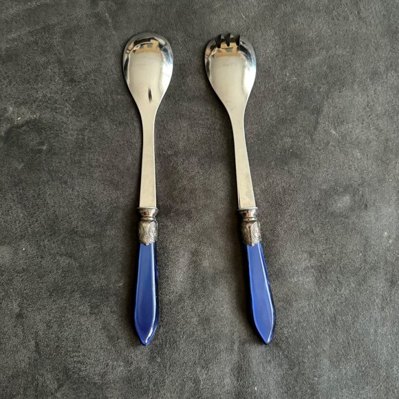 Blue & Silver Salad Serving Set 18/10 Inox France Stainless Steel - Picture 4 of 5